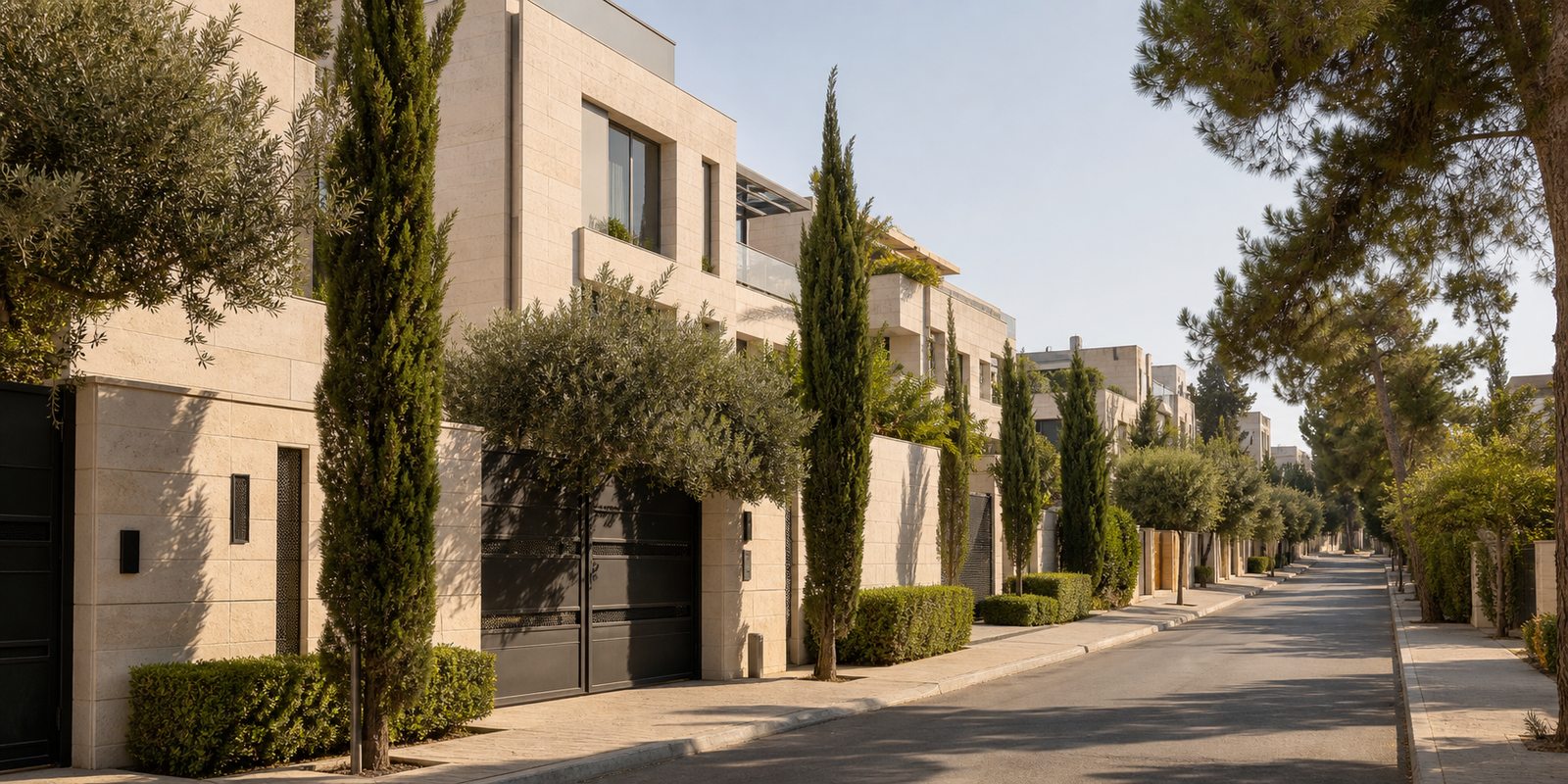 Abdoun residential street, west Amman context, or refined location image